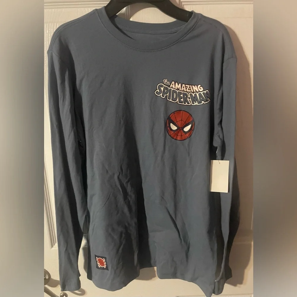 Marvel Spider-Man Boys XL 14/16 Long Sleeve Graphic Tee Blue‎ Amazing Spider-Man